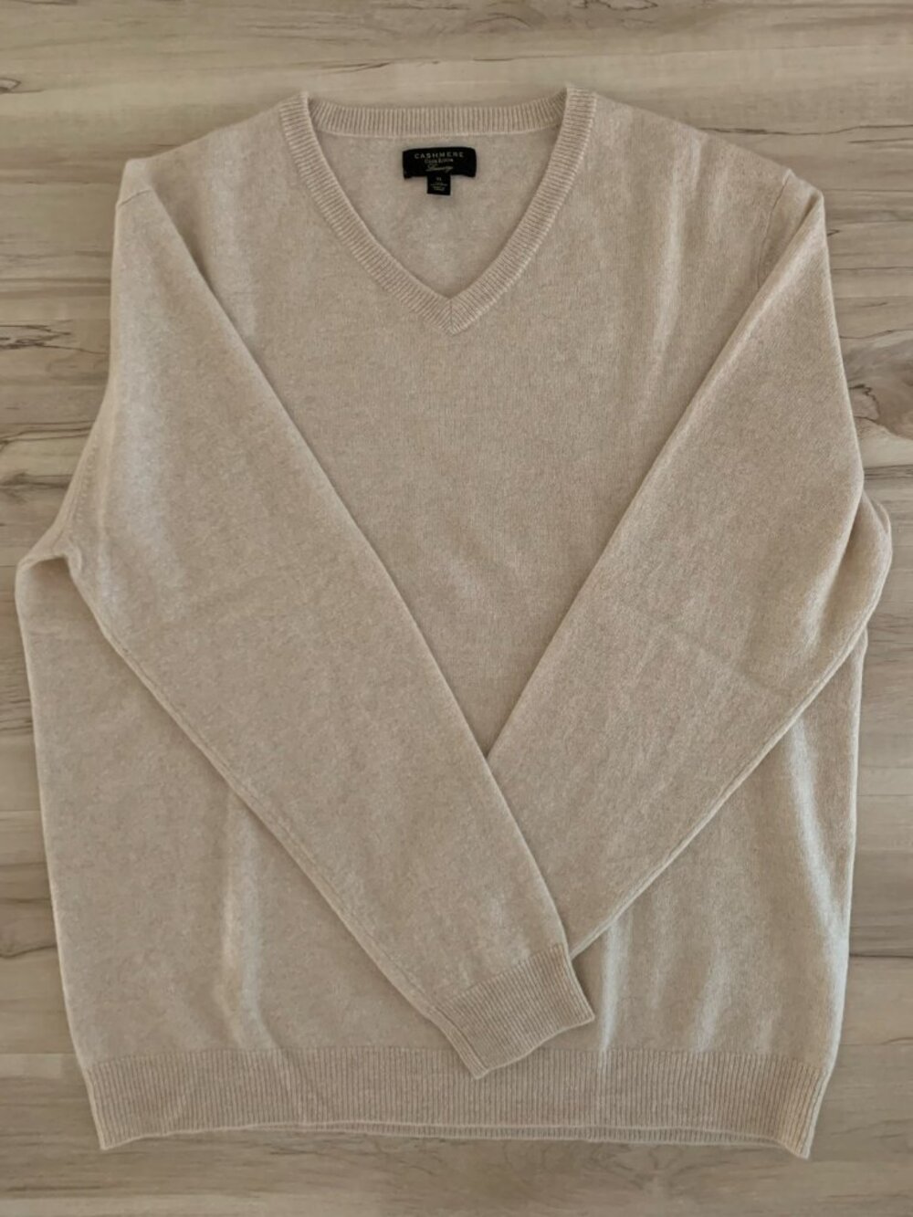 Club Room Luxury Cashmere V-Neck Sweater Beige Oatmeal - Size XL Extra Large